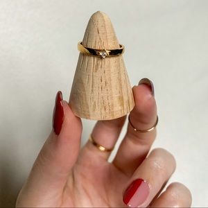 18K Gold White Topaz Gemstone Wide Band Ring